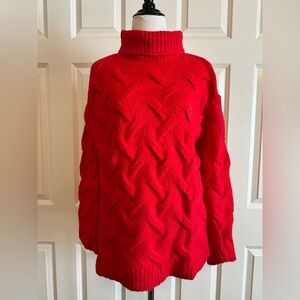 Endless Rose Valentine Vibrant Red Turtleneck Cable Knit Soft Sweater